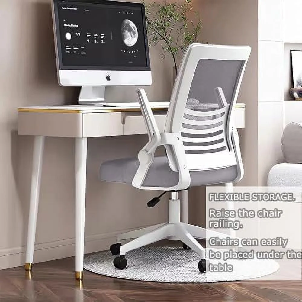 CHNBVC Home Office Chair Ergonomic Desk Chair Mesh Computer Chair with Folding Lumbar Support Armrest，Reclining Office Chair Swivel Chair with Wheel，Pink