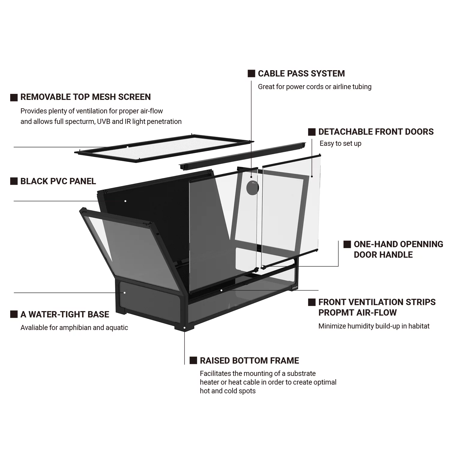 REPTI ZOO New Designed Collapsible Reptile Terrarium 67 Gallon, Full Tempered Glass Reptile Tank 36