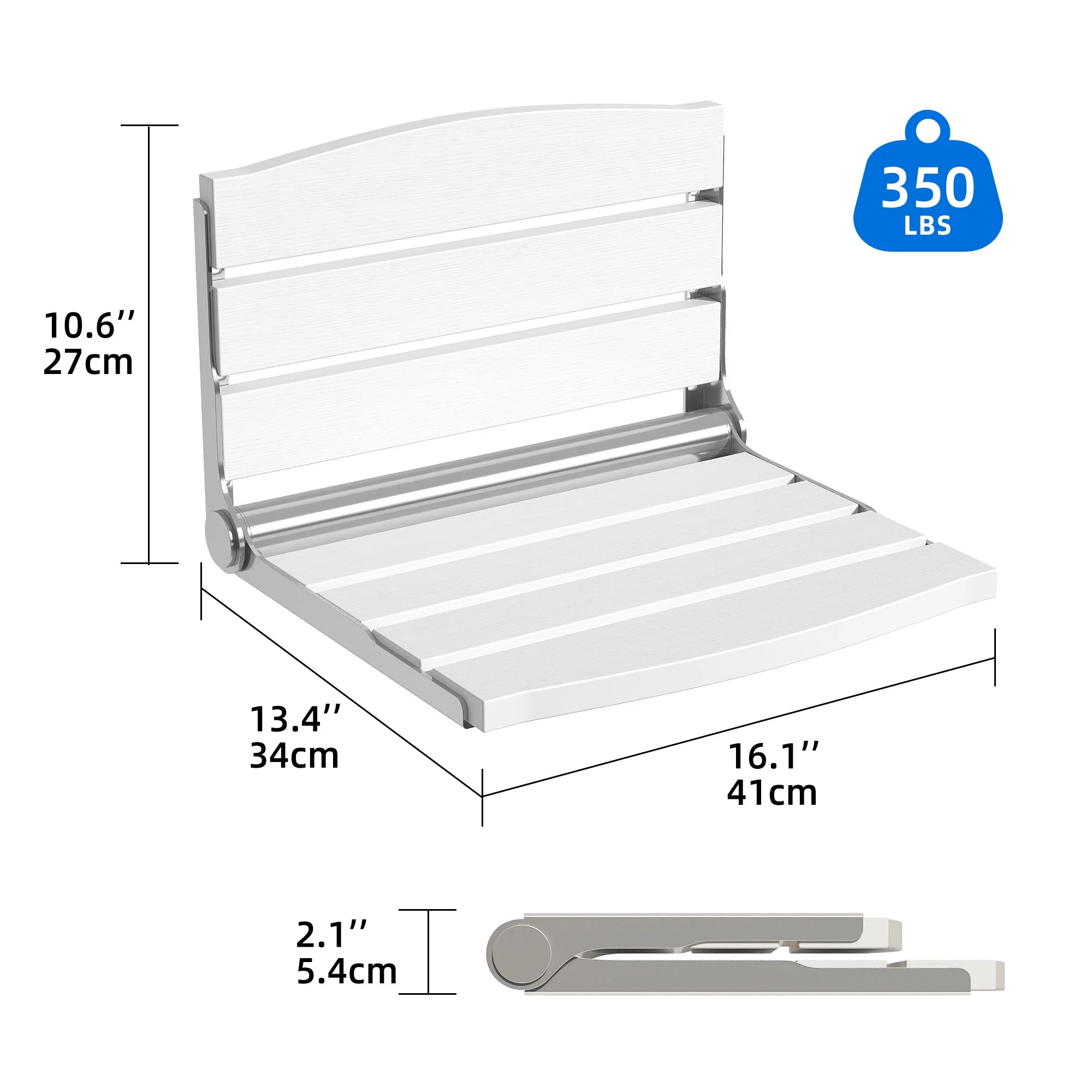 Dextrus Folding Wall Mount Shower Bench Seat, Folding Shower Chair, Waterproof Shower Bench Versatile Seat - White