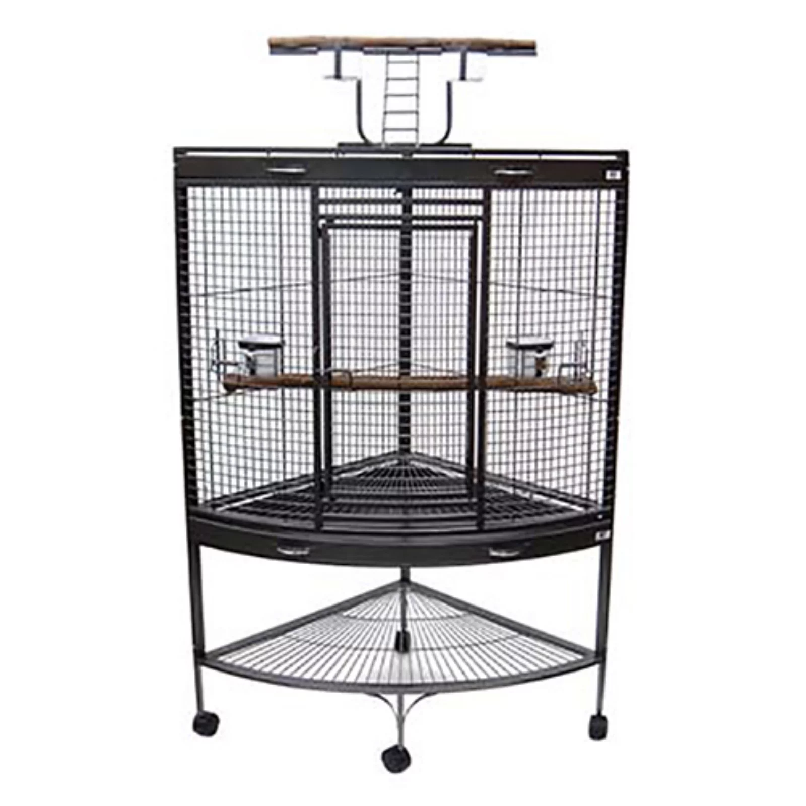 YML WI37C-AS Corner Wrought Iron Bird Cage, Antique Silver