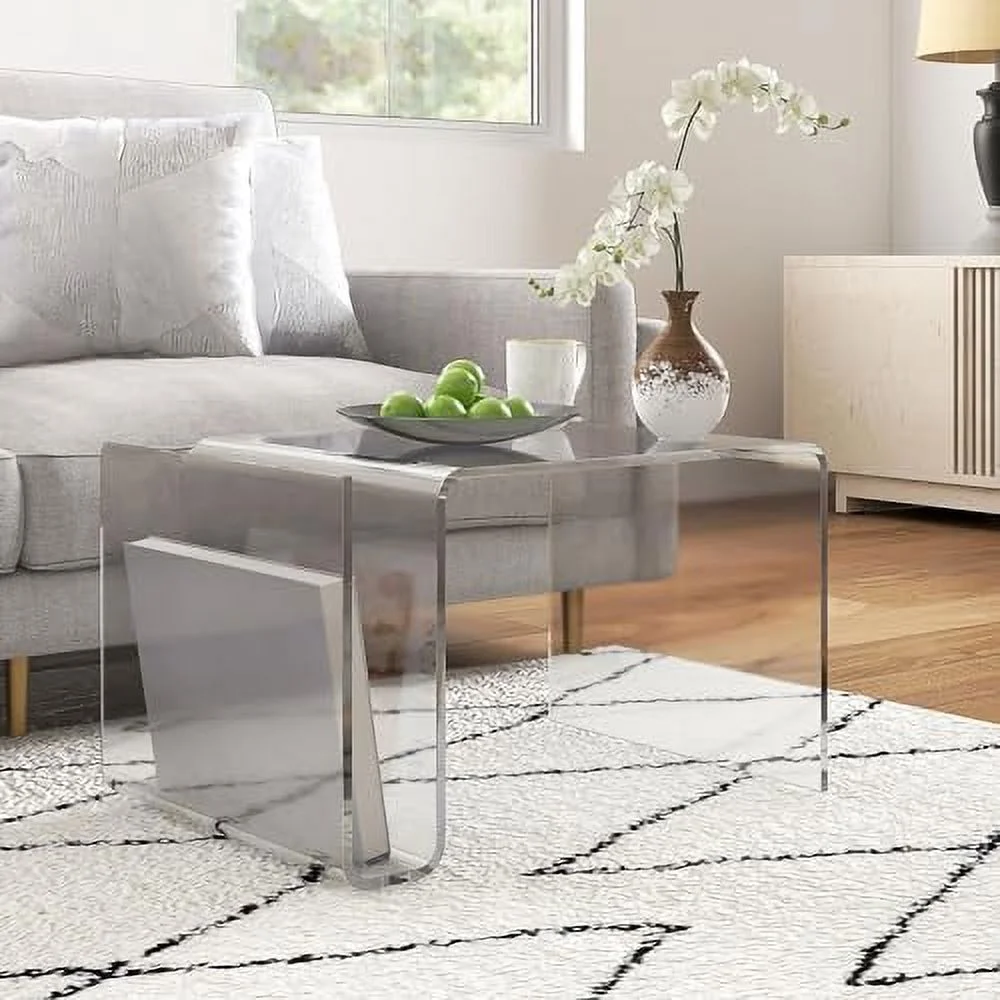 WTYNKAE 14" Long 2-Tier Rectangle All Acrylic 15mm Thick Waterfall Coffee Table  Clear