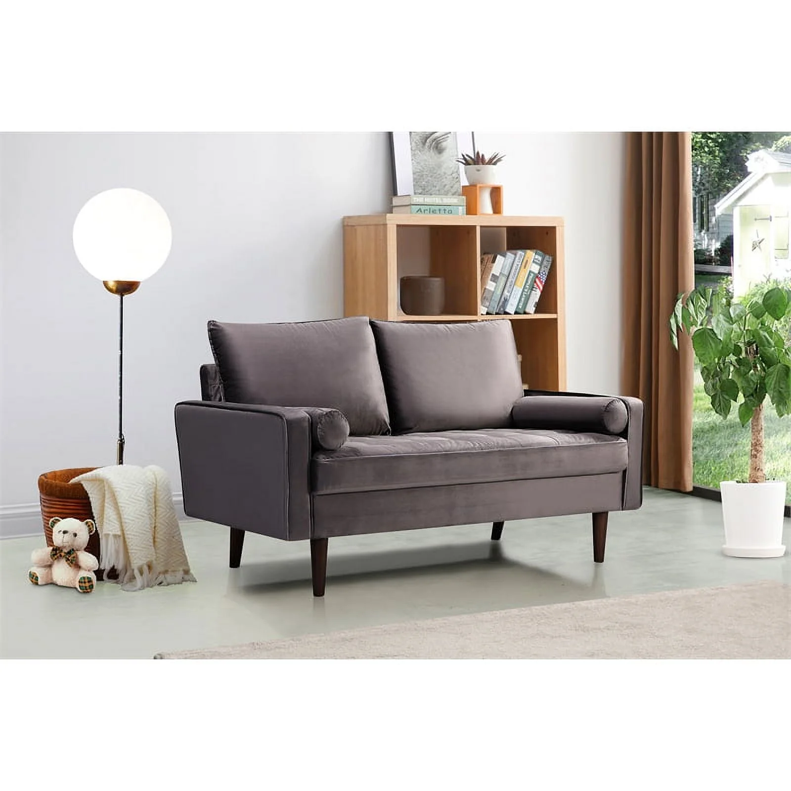 Home Square Genoa 3 Piece Set with Velvet Living Room Sofa & 2-Loveseat in Gray