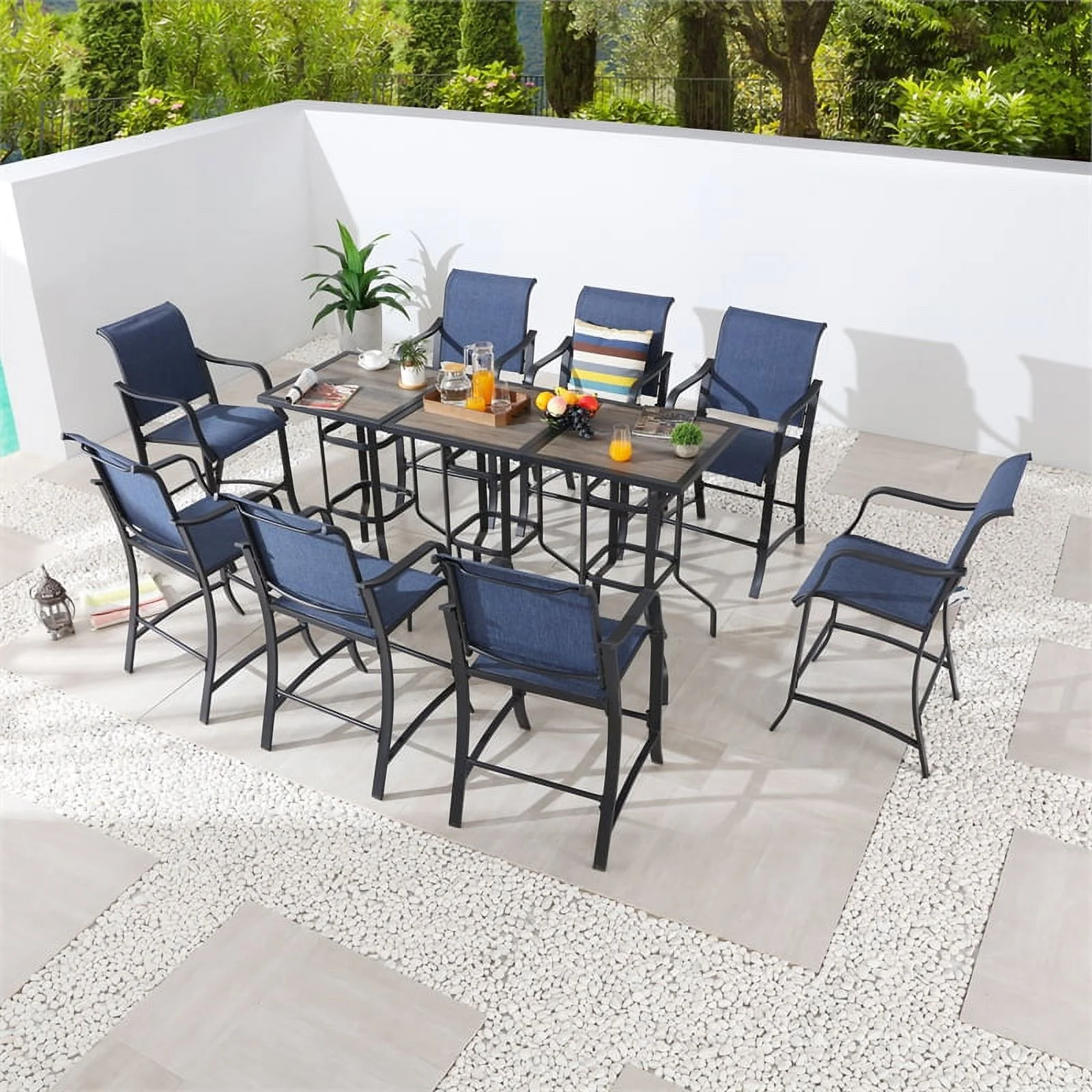 Patio Festival Metal 11-Piece Outdoor Dining Set in Blue/Black
