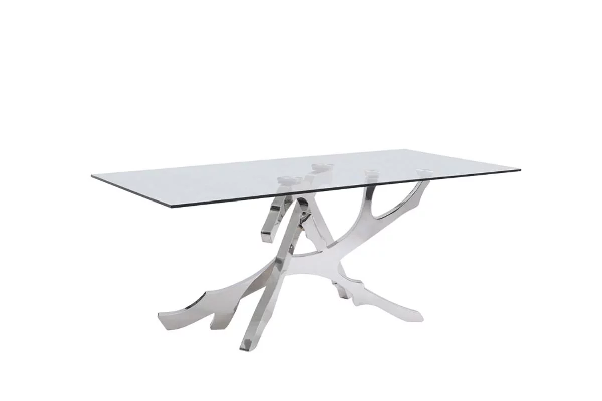 Modern Glass & Stainless Steel Dining Table VIG Modrest Legend