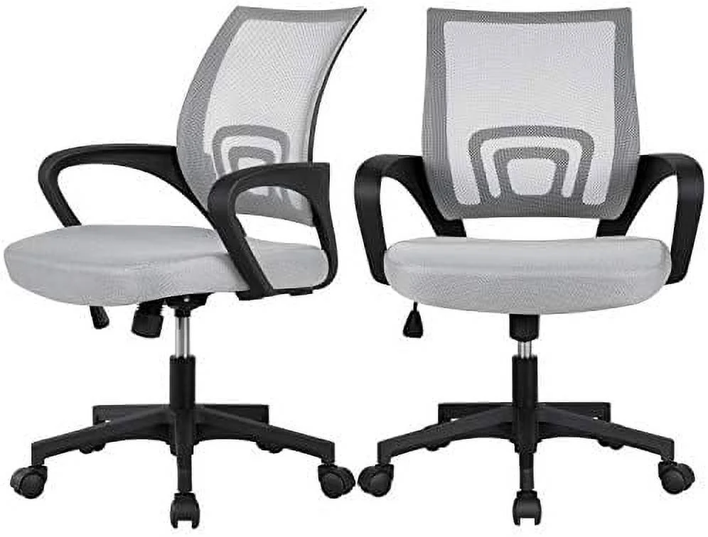 CGFHYP Office Chair Mid Back Swivel Lumbar Support Desk Chair  Height Adjustable Computer Ergonomic Mesh Chair with Armrest Black  2-Pack
