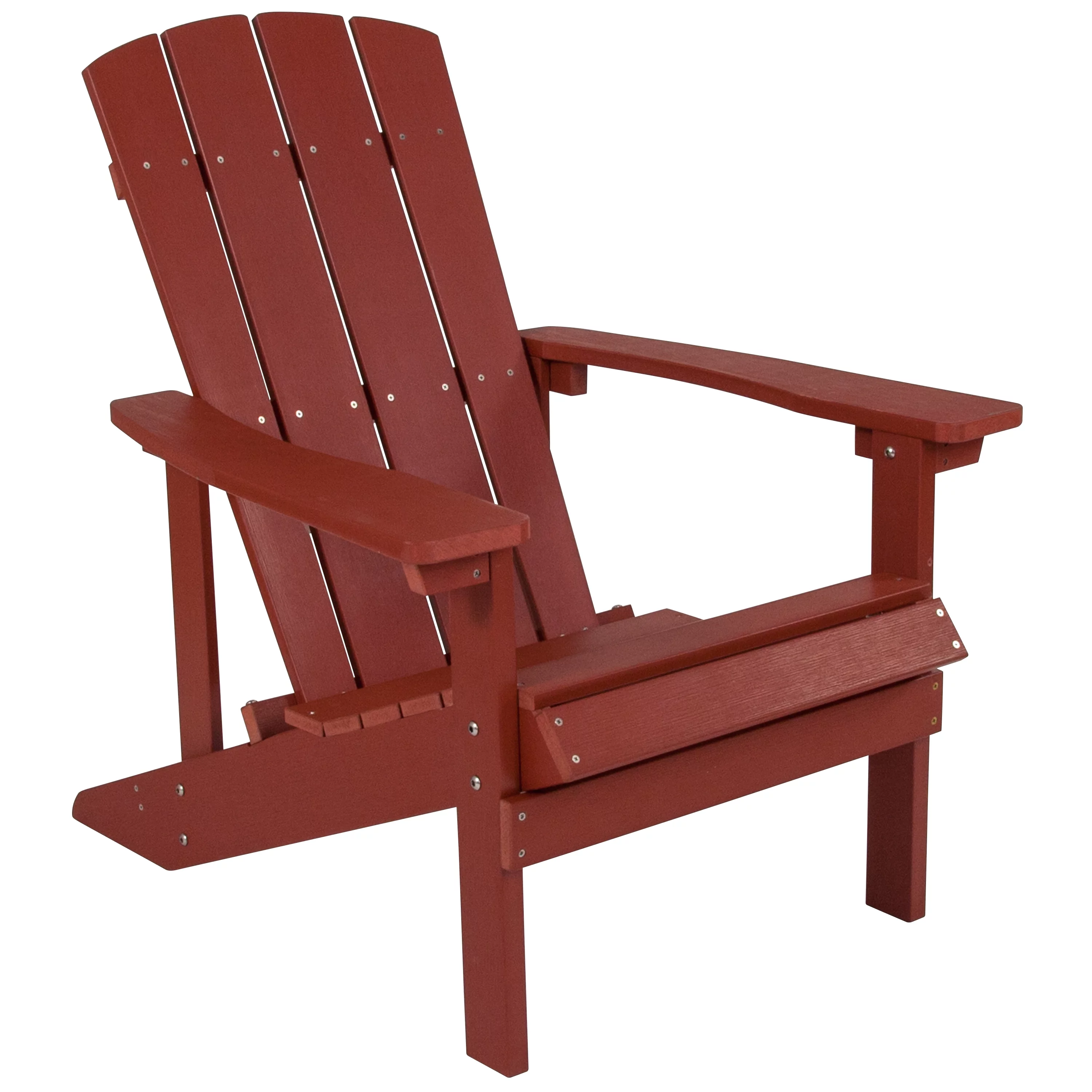 Flash Furniture Charlestown 3 Pcs Iron Wood Burning Fire Pit Set With Adirondack Chairs, Red