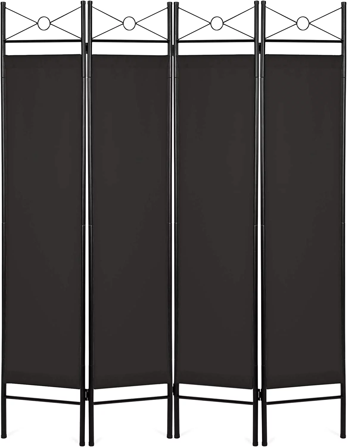 6ft 4-Panel Folding Privacy Screen Room Divider Multipurpose Decoration Accent for Bedroom, Bathroom, Office, Salon, Shade w/Steel Frame, Lightweight Design - Black