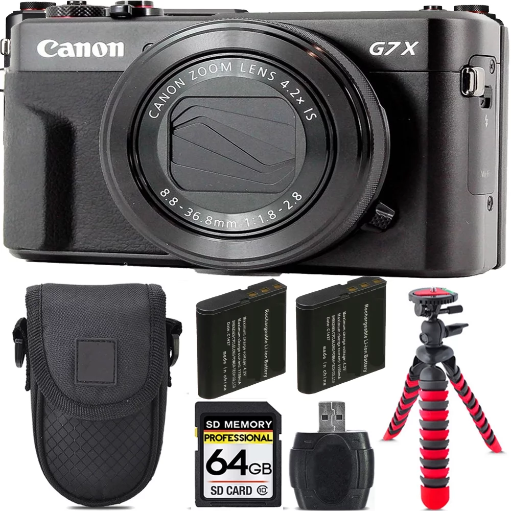 Canon PowerShot G7 X Mark II Camera + Extra Battery +Tripod + Case -64GB Kit