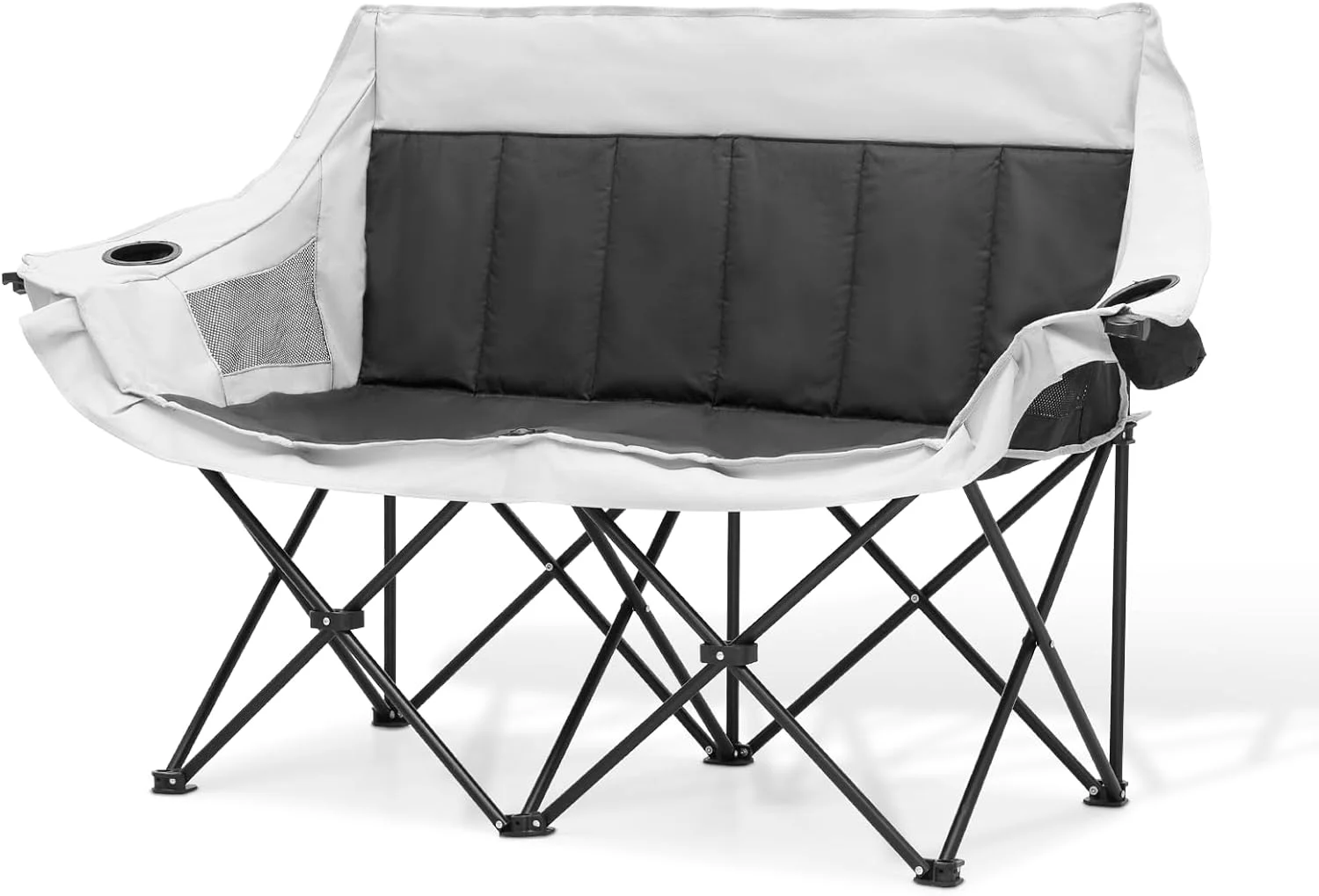 40-Inch Folding Double Camping Loveseat Heavy-Duty Portable Collapsible 2-Person Love Seat Camp Chair Supports 500-lbs for Adults, Black and Light Gray
