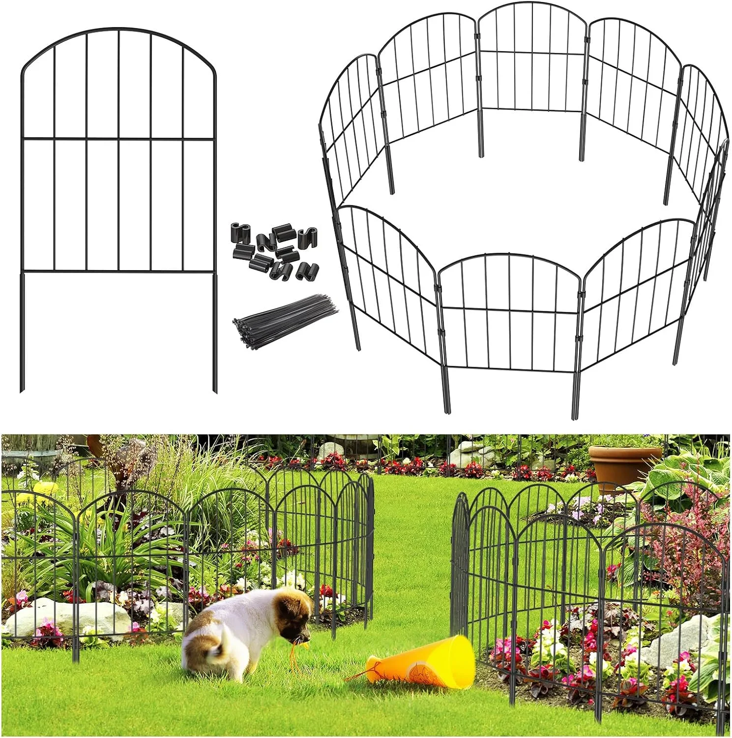 TLKJ Garden Fence  Total 20ft(L) x 24in(H) Garden Fencing TLKJ Barrier  19 Pcs Rustproof Metal Fence Panels  Black TLKJ Dig Fence  Decorative Garden Fences and Borders for Dogs  Flower Be