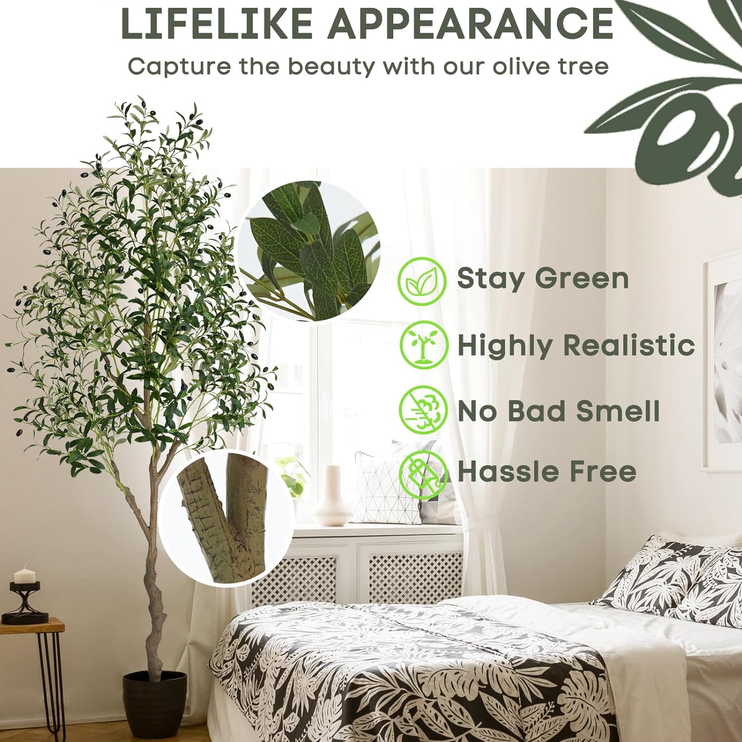 Faux Olive Tree, 7ft Olive Trees Artificial Indoor with Realistic Leaves and Fruits, Tall Fake Tree, Artificial Trees for Home Decor, Artificial Plants for Living Room Bedroom Office