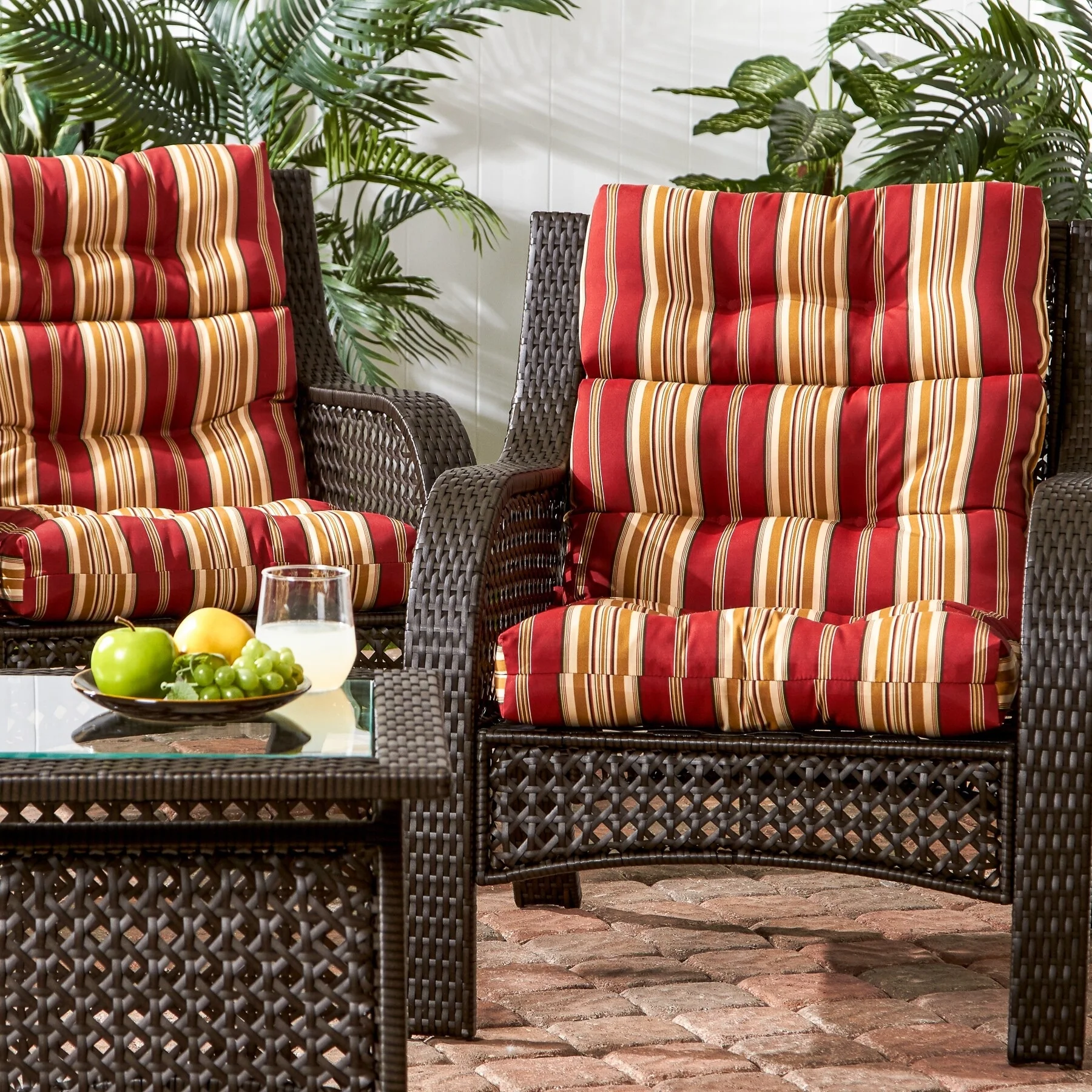 Greendale Home Fashions Roma Stripe 44x22-inch Outdoor High Back Chair Cushion (Set of 2) (Cushions Only)