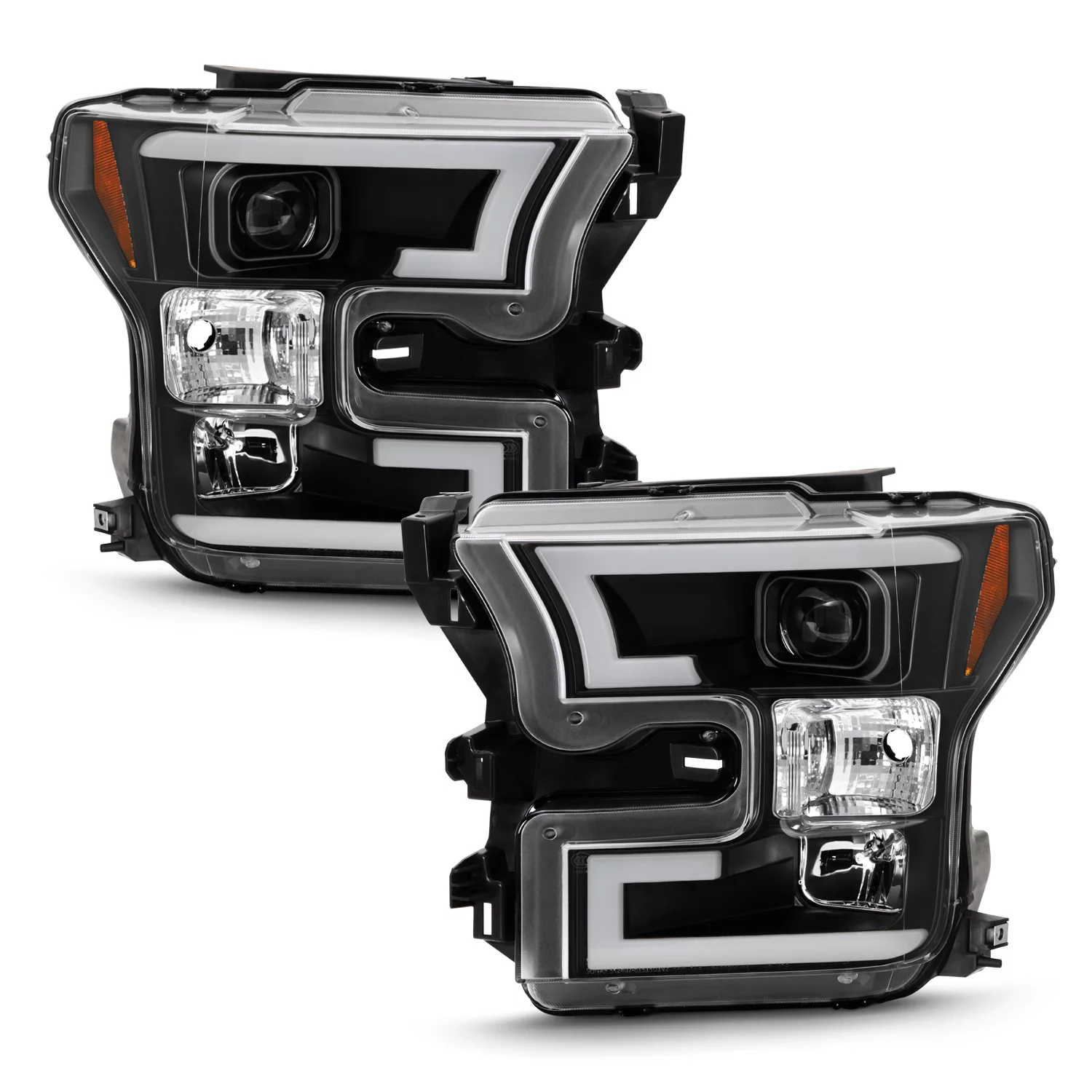 AKKON - For 2015-2017 Ford Suerduty F-150 F150 Halogen Model LED Light Tube Upgrade Projector Headlights- Black