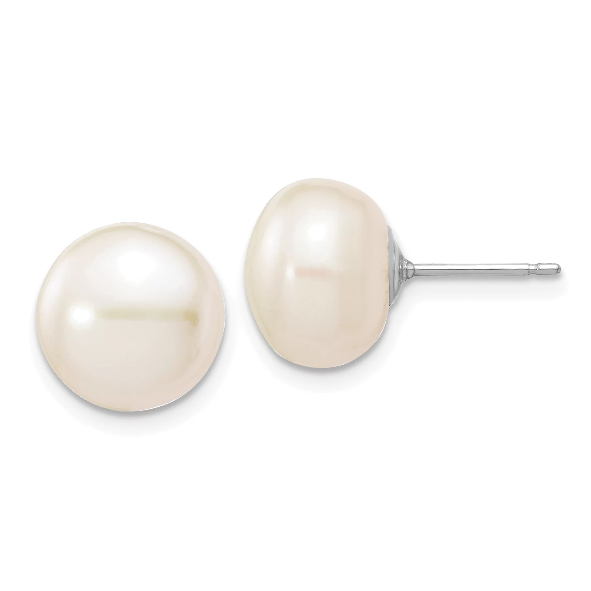 Carat in Karats 14K White Gold White Button Fresh-Water Cultured Pearl Stud Post Earrings (10 to 11mm (range))