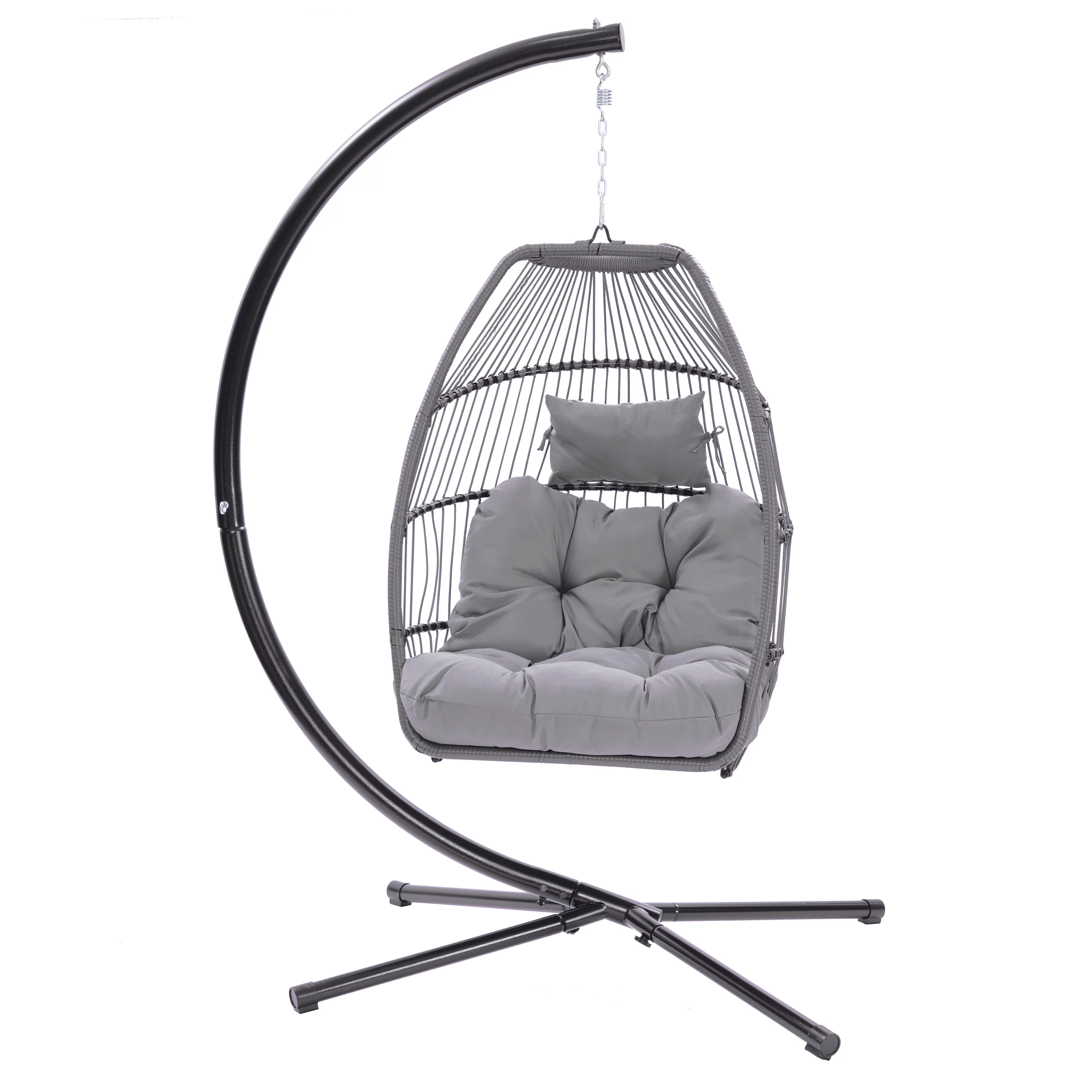 Royard Oaktree Wicker Hanging Chair with Stand Rattan Swing Hammock Chair with C Type Bracket Outdoor Indoor Folding Hammock Egg Chair for Patio Bedroom Porch Garden,Grey