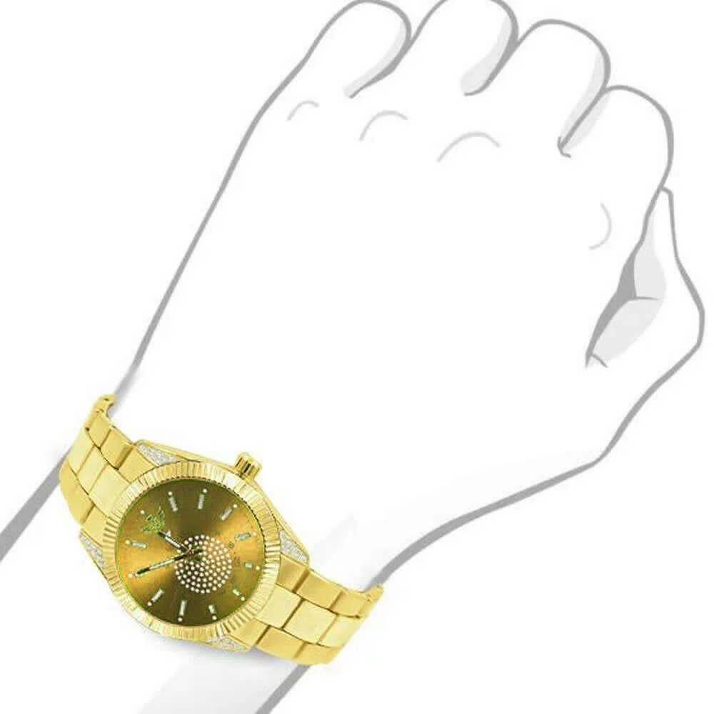 Men's 18K Brown Dial Gold Over Simulated Diamond Solid Steel Back Presidential Watch 40mm