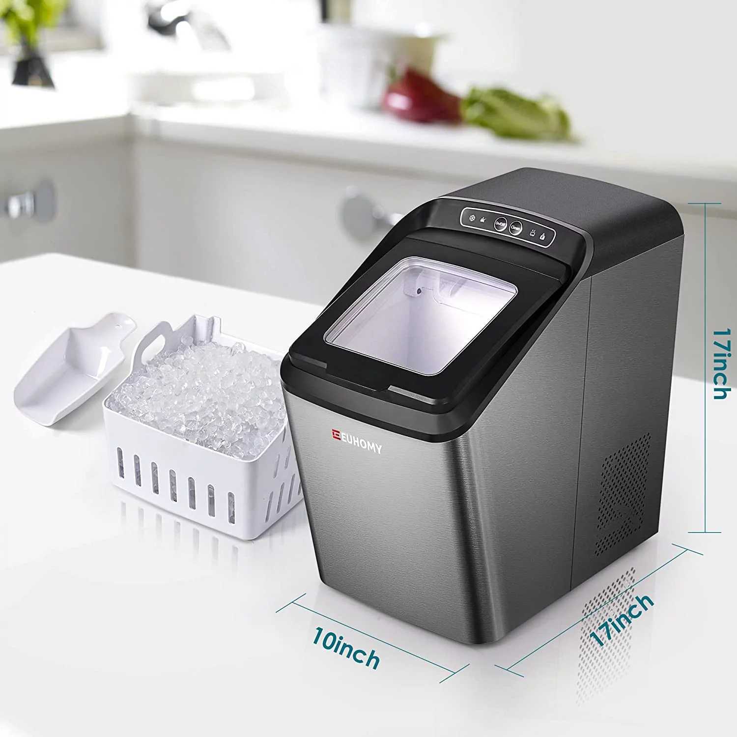 Euhomy 30lbs/24H Countertop Nugget Ice Maker, Soft Nugget Ice, Self-Cleaning & 2 Way Water Refill (Black)