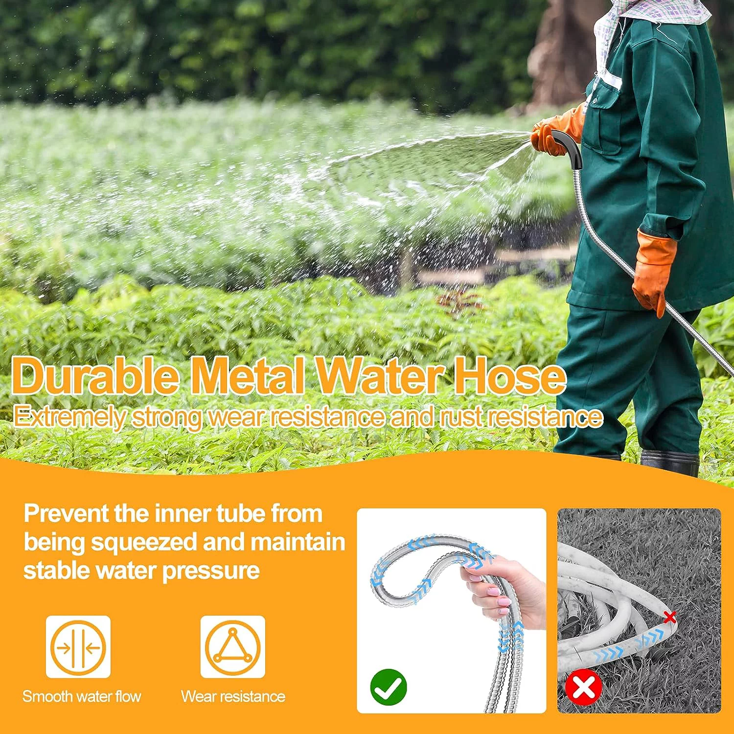 SPECILITE 304 Stainless Steel 75 FT Expandable Garden Hose, Collapsible Lightweight Flexible Water Hose with Solid Brass Fittings, Kink Free Expanding Gardening Pipe