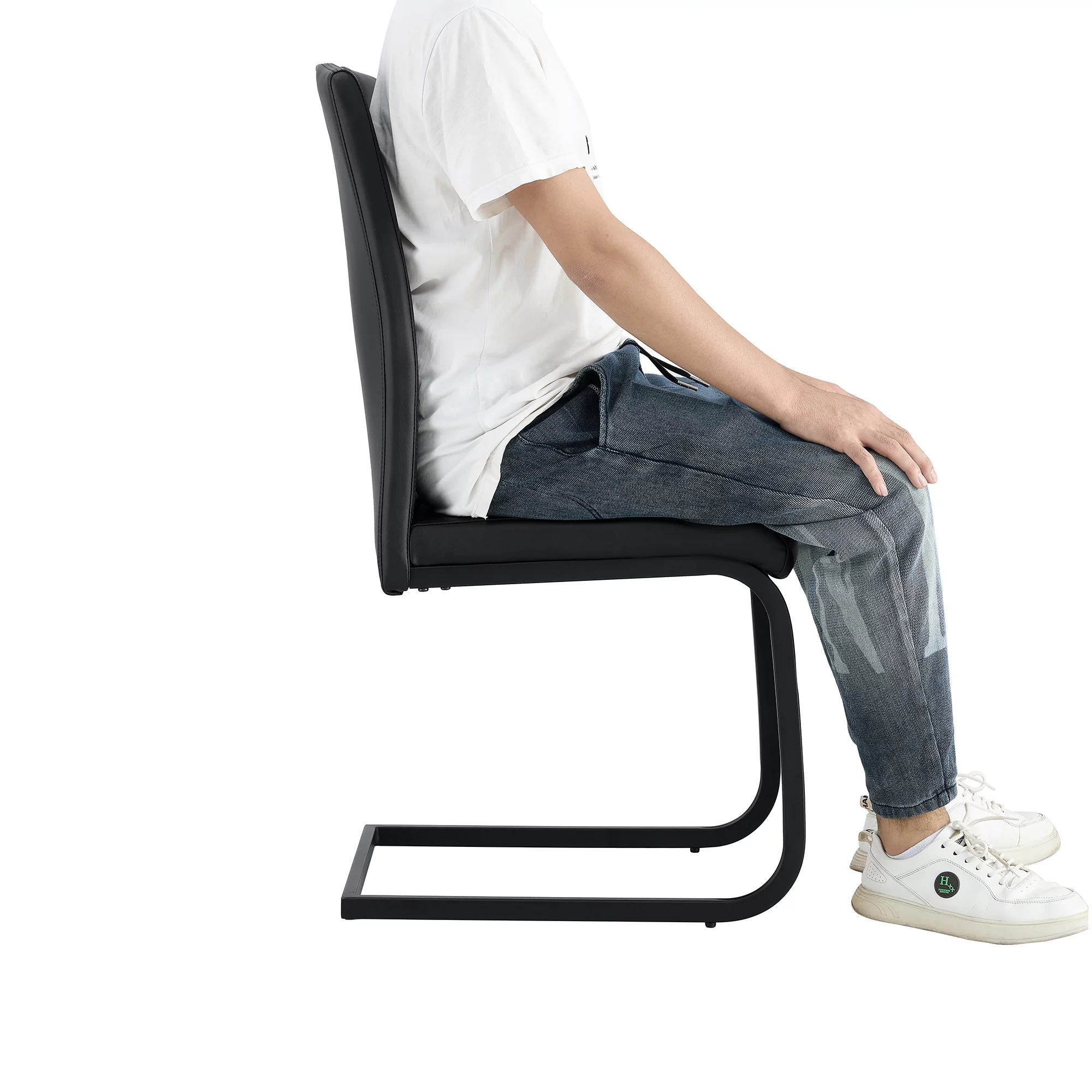 Homiyad Dining Chairs Set of 2, Black PU Chair Modern Kitchen Chair with Metal Leg