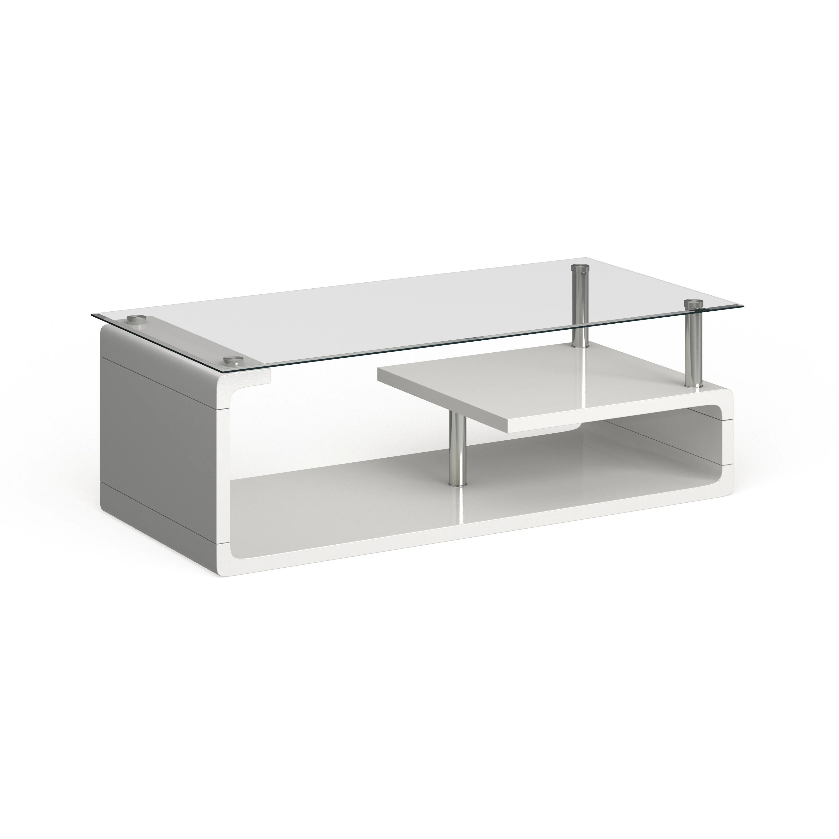Furniture of America Rost Contemporary White 47-inch Glass Top 2-Shelf Coffee Table by