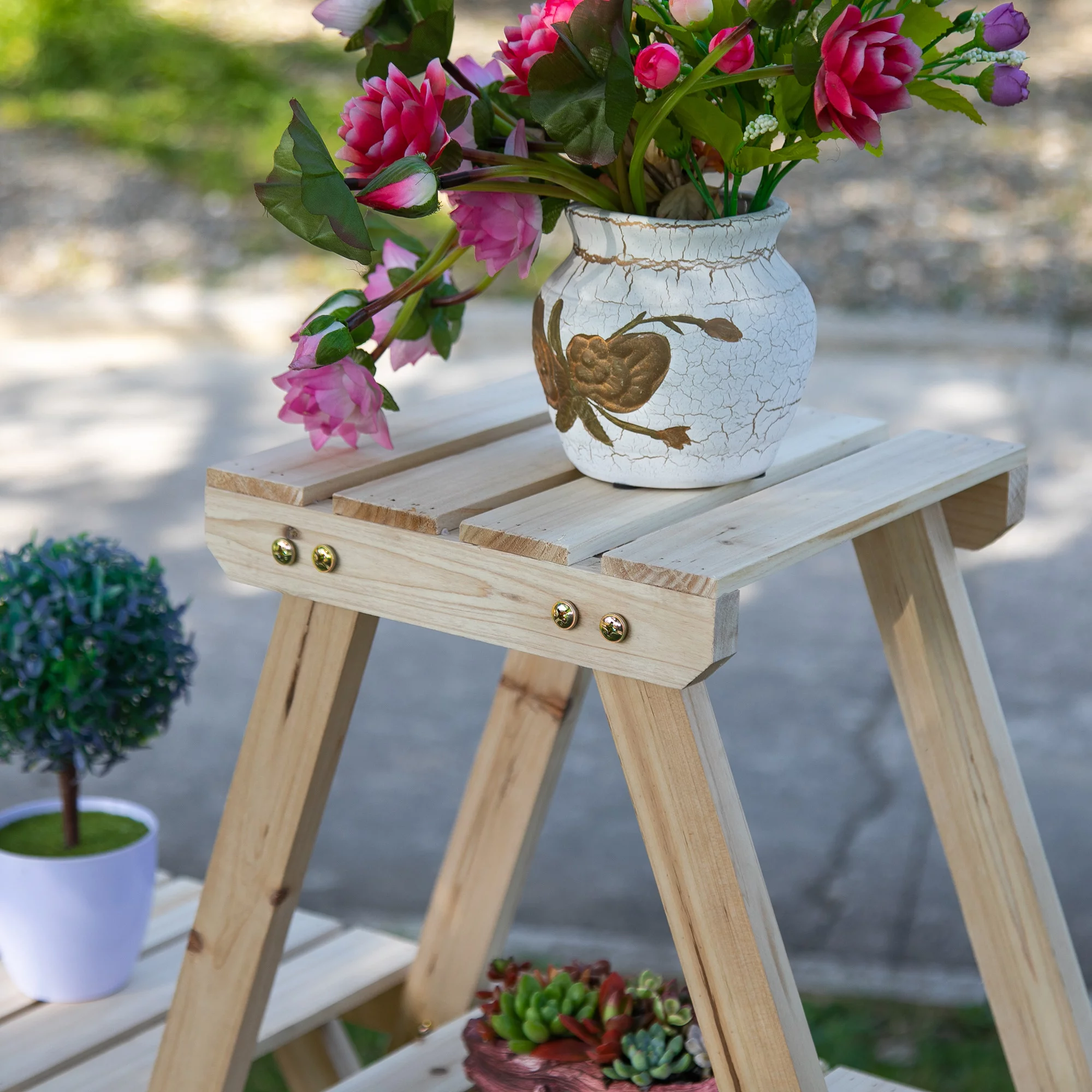 Outsunny 56''x14''x41'' 4 Tier Wooden Plant Stand with Removable Wheels, Natural