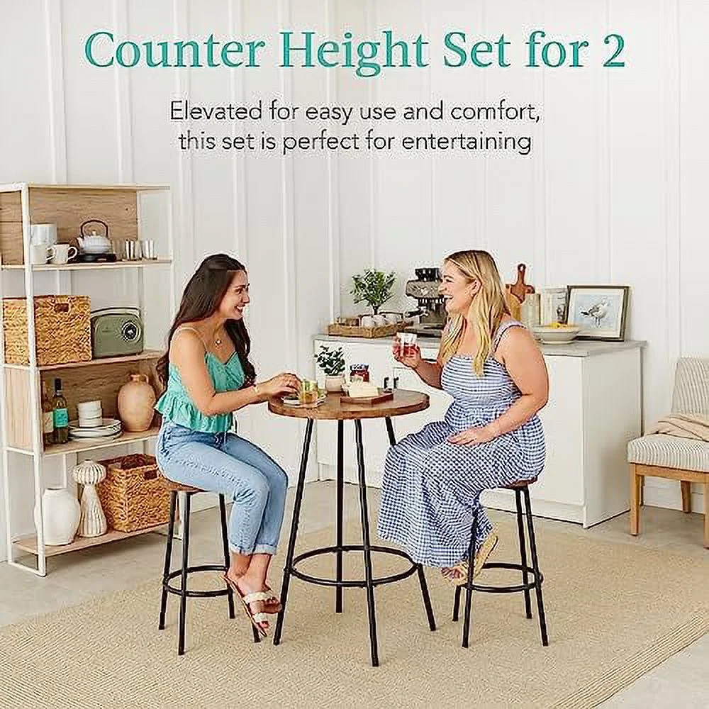 YZboomLife Bistro Dining Set 3 Piece  Modern Round Counter Height Pub Table  Compact High Top with  Stools Pub Dining Set for Kitchen  Breakfast Room - Dark Gray