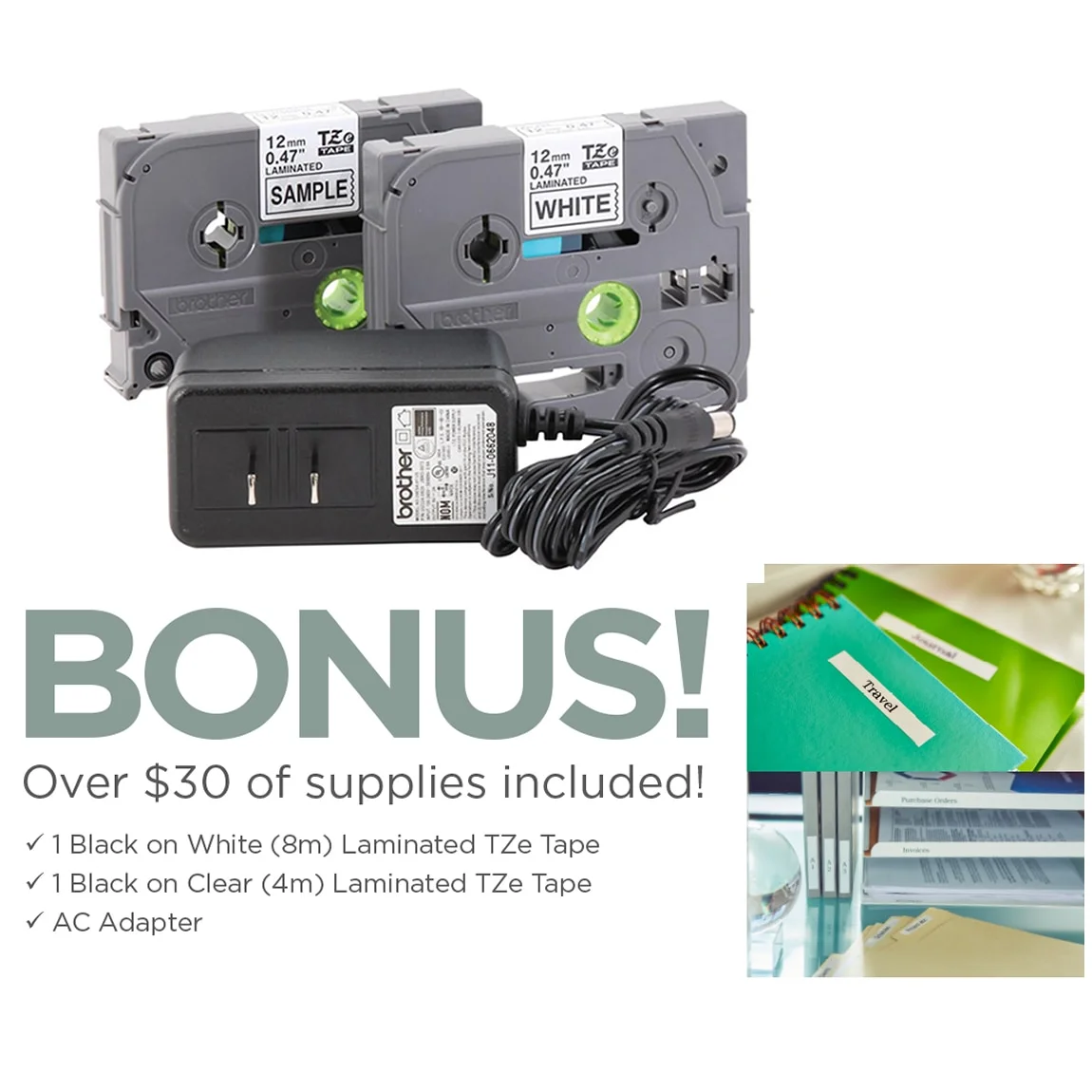 Brother P-Touch PT-2040W Labeler Maker White Bonus 2 Label Tapes & AC Adapter Home Office School Machine BJ8 65604