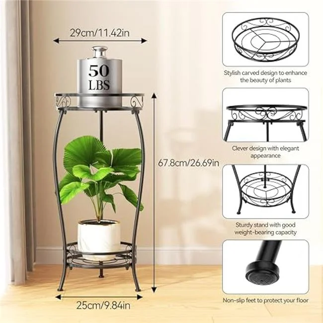 Nuegear  Indoor Outdoor Metal 2 Tier 26.7 in. Tall Plant Shelf for Multiple Plants with 100 Piece Plant Labels & Pen