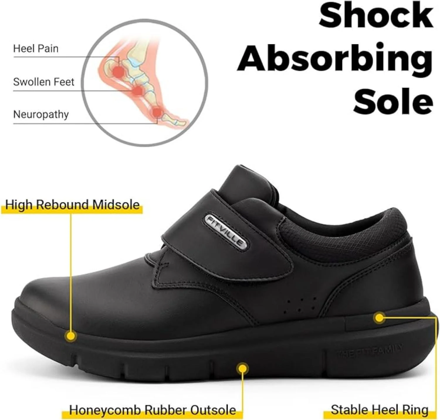 FitVille Men's Diabetic Shoes Leather Extra Wide Walking Shoes Recovery Casual Oxford Shoes for Swollen Feet