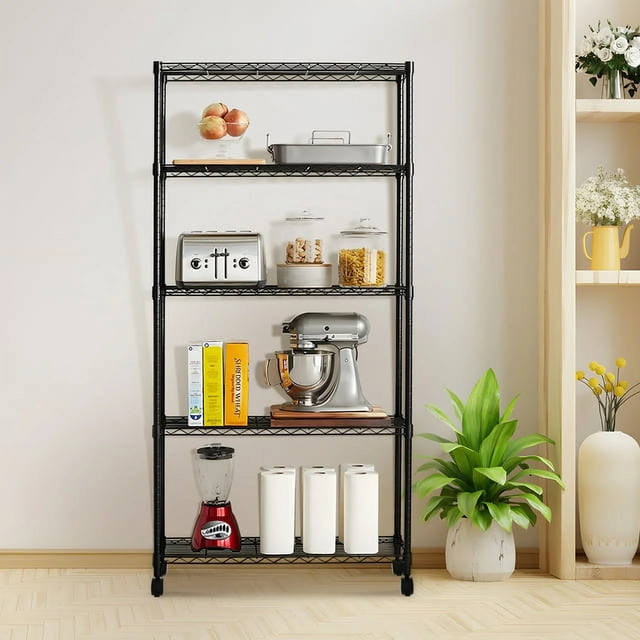 SYTHERS 5 Tier Heavy Duty Wire Shelving Unit with Wheels, 35 x 14 x 65