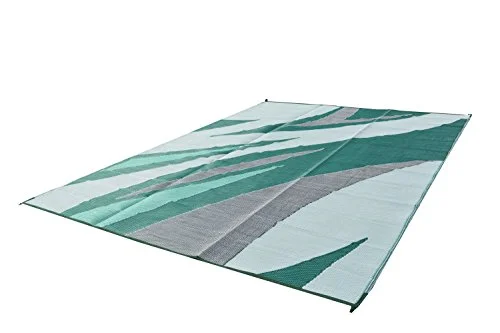 Reversible RV Outdoor Rug for Backyards, Beaches, Camping Grounds, Patios, and More, Storage Bag and Mat Stakes Included, Green/Wave (9x12)