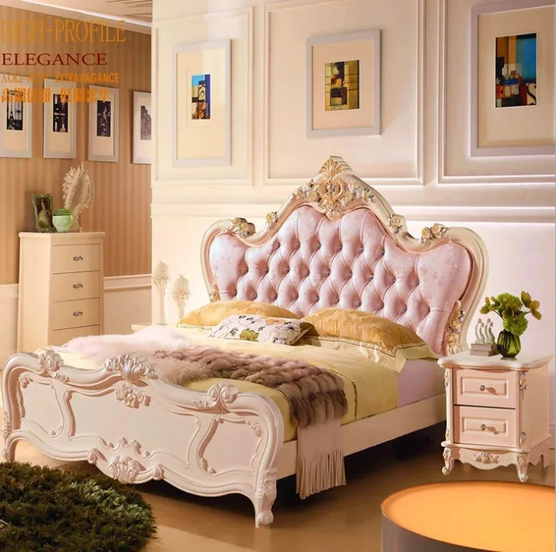 high quality bed 2 people Fashion European French Carved bedside 1.8 m bed 5645