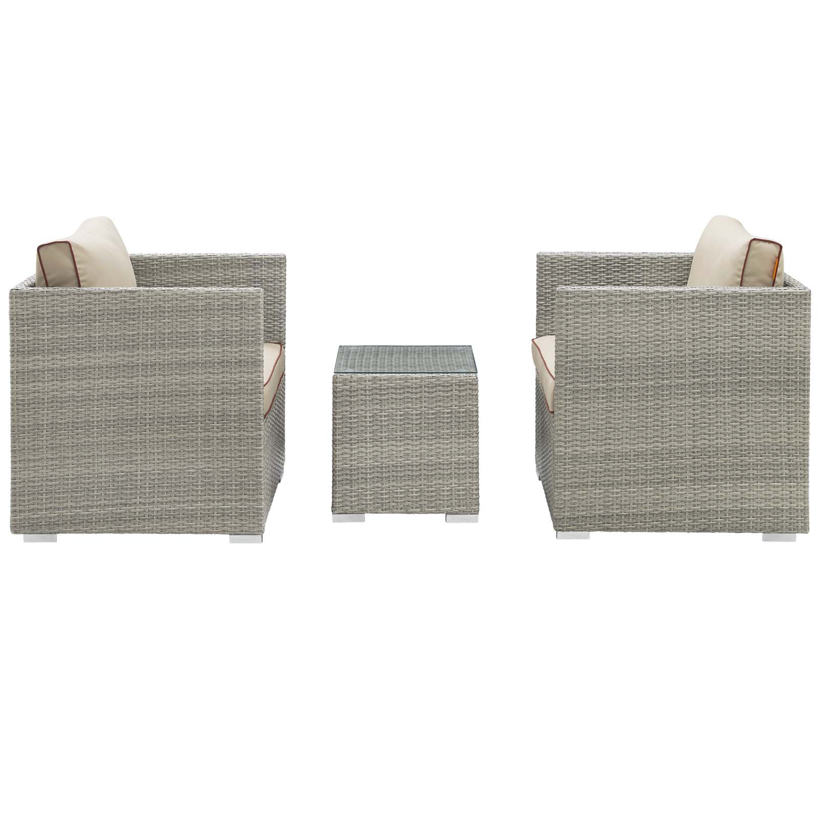Modway Repose 3 Piece Outdoor Patio Sectional Set in Light Gray Beige
