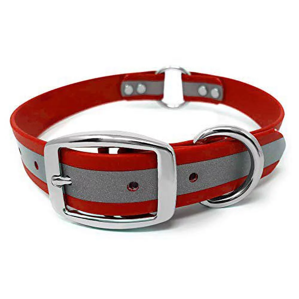Heavy Duty Reflective Dog Collar – Adjustable Dog Collar with Durable Metal Buckle and Center Ring, Anti-Odor, chew Resistant, Waterproof Dog Collar for Small, Medium and Large Dogs