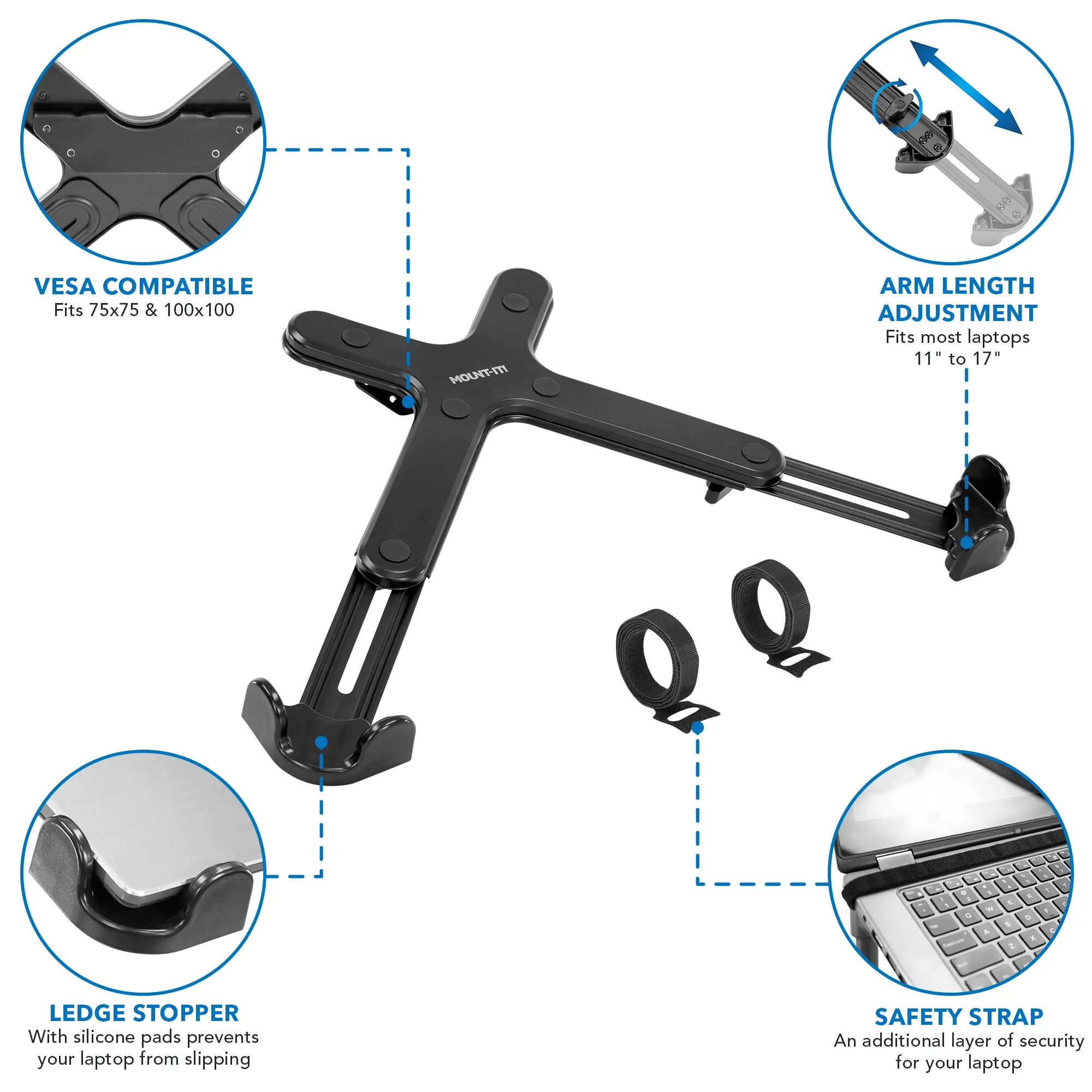 Mount-it! Clamp-On Laptop Tray with Safety Straps