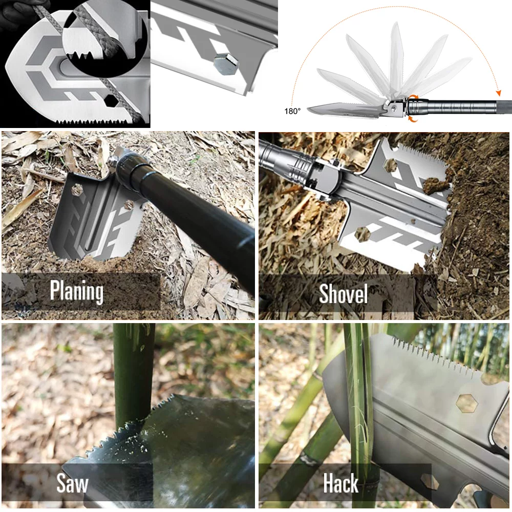 Survival Shovel Multitool -DFITO High-Carbon Steel Emergency Collapsible Shovel for Camping, Beach, Offroading, or Backpacking