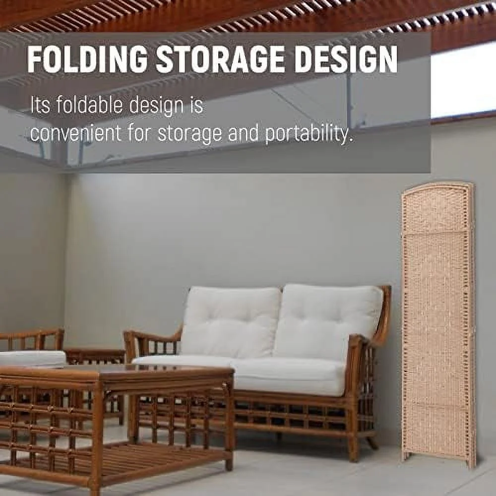 ZWNLKQG RHF 6 ft. Tall 16" Wide- Weave Fiber Room Divider Double Hinged 6 Panel Room Divider/Screen  Room Dividers and Folding Privacy Screens 6 Panel  Freestanding Room Dividers-Ligh