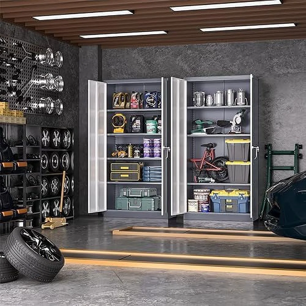 TQJKLFDY Metal  Cabinet  72" Black Locking  Cabinets with Doors and 4 Shelves  Tall Tool  Cabinet for Garage  Steel Lockable File Cabinet Metal Locker for Home Office  Classroom