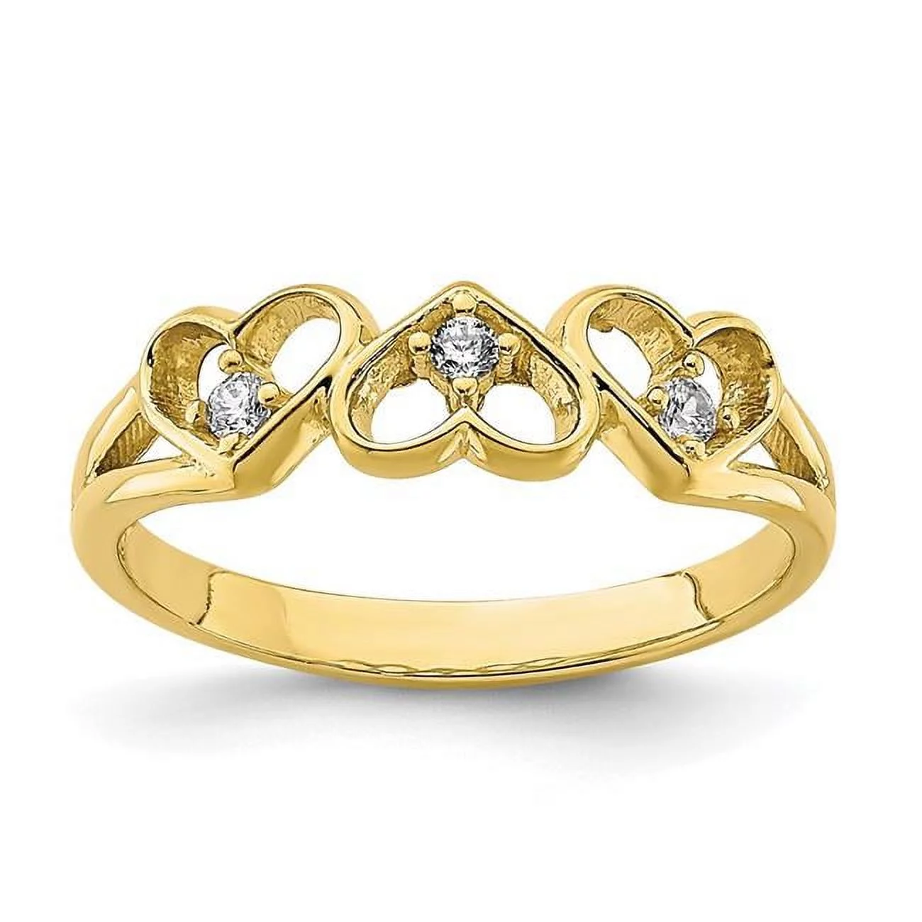 10K Yellow Gold CZ 3-Heart Childs Ring - Size 2.5