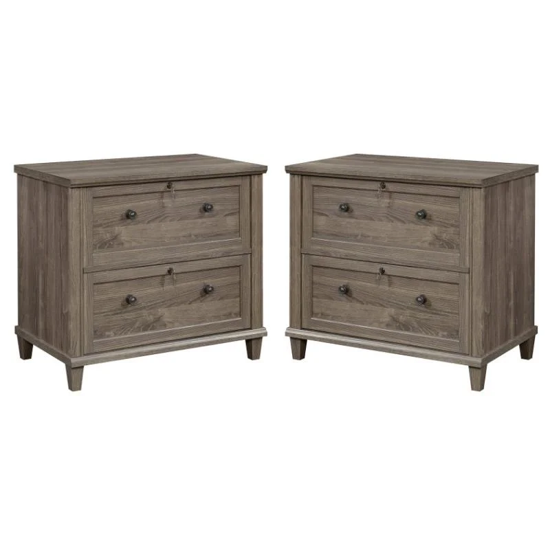 Home Square 2 Piece Contemporary Wood Lateral Filing Cabinet Set in Emery Oak