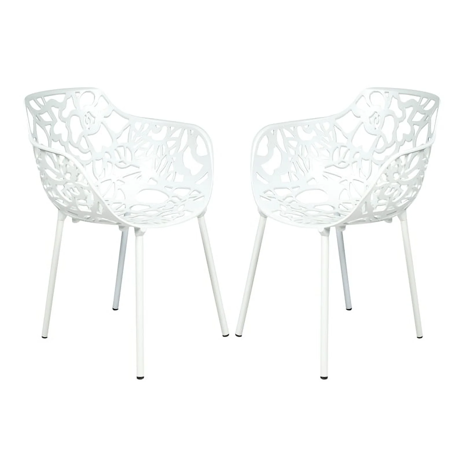 Afuera Living Modern Indoor Outdoor Aluminum Dining Armchair White Set of 2