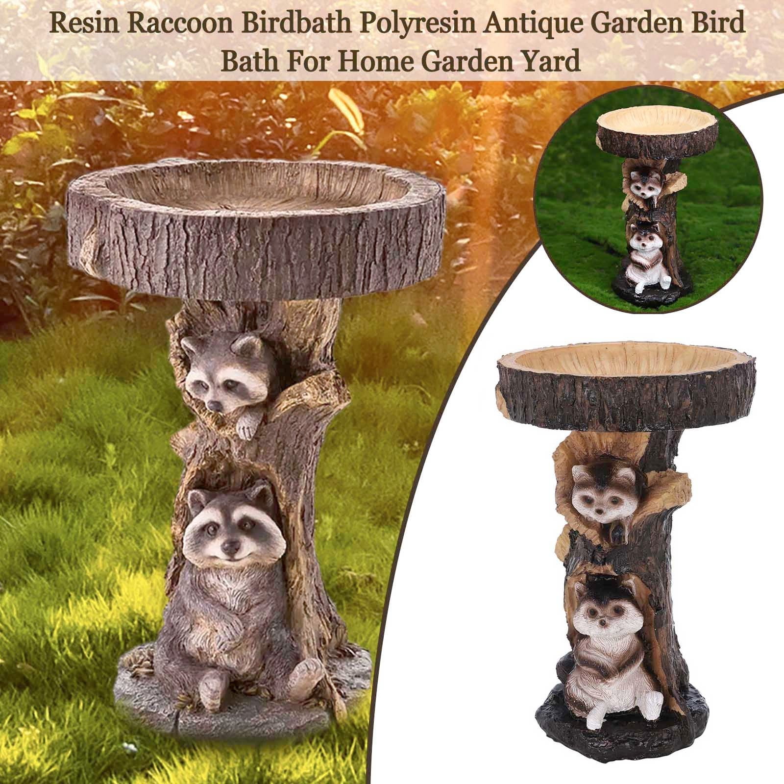 Ljxge Sculptures , Statues Resin Raccoon Birdbath Polyresin Antique Garden Bird Bath for Home Garden Yard