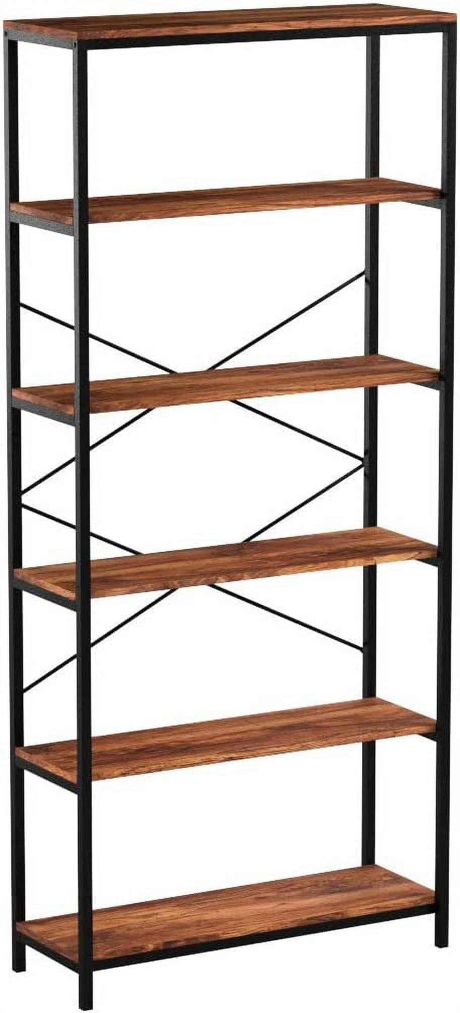 HOOMHIBIU 5-Tier Industrial Style Bookcase  Vintage Free Standing Bookshelf  Rustic Wood   (Brown.)
