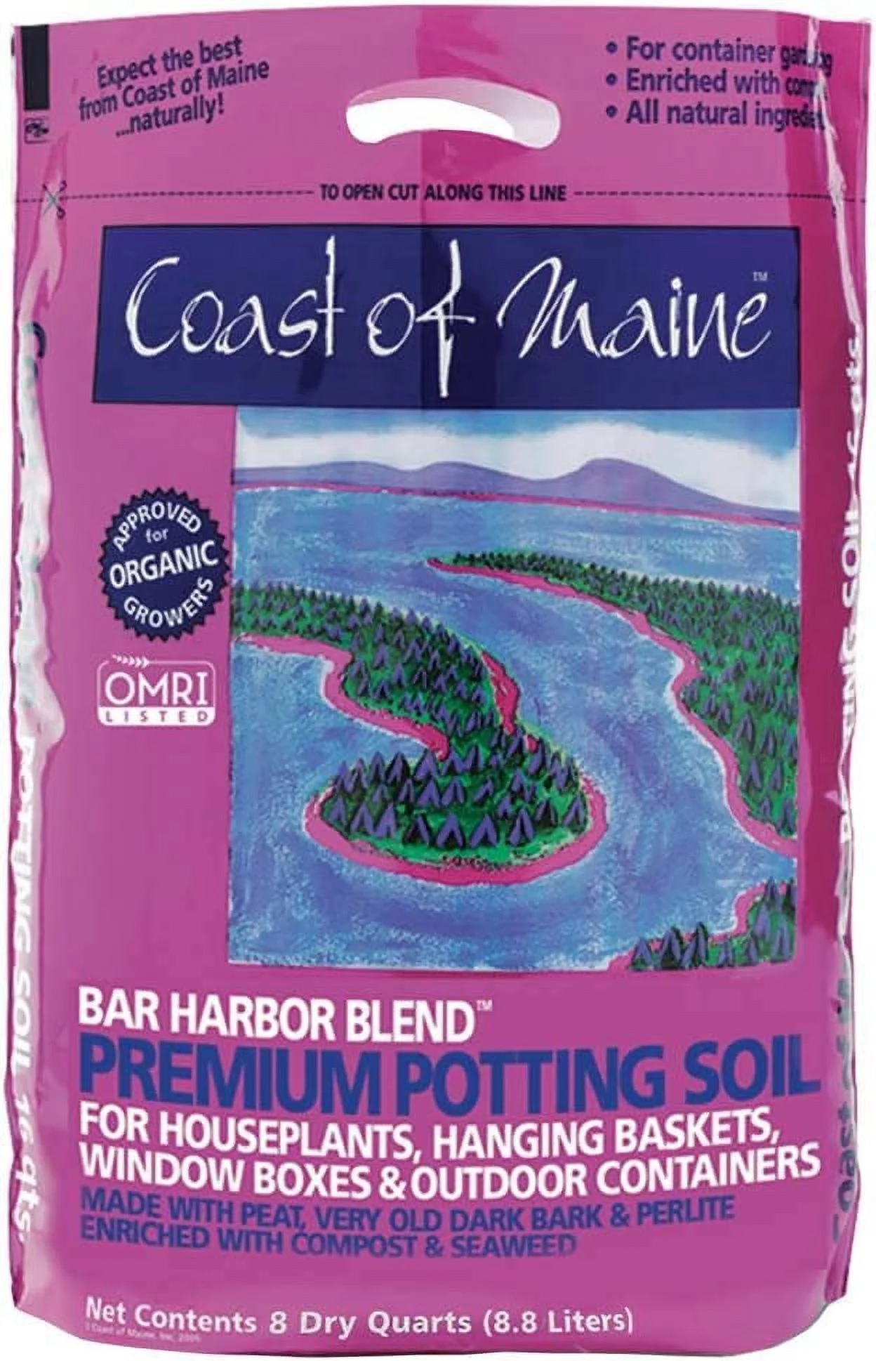 Coast of Maine Bar Harbor Blend Organic Potting Soil for Container Gardens and Flower Pots, 8qt