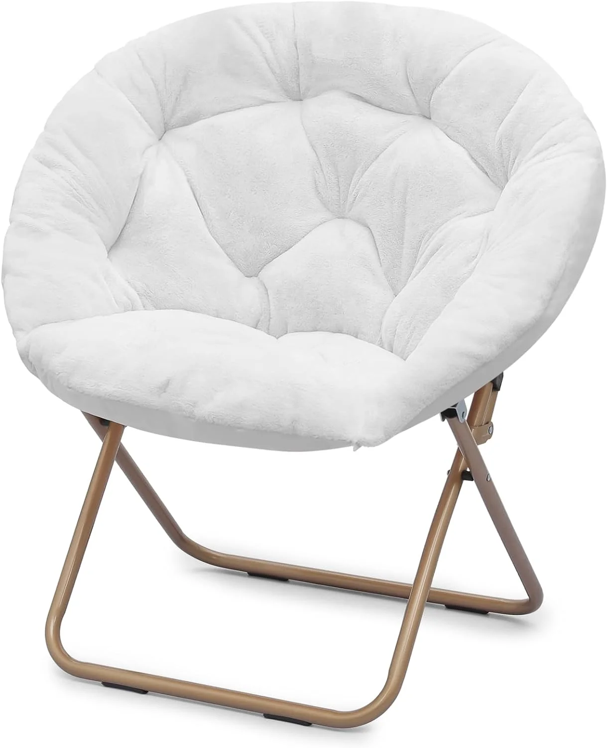 Round Foldable Oversized Moon Saucer Chair for Adults Large Cozy Chair for Bedroom, White