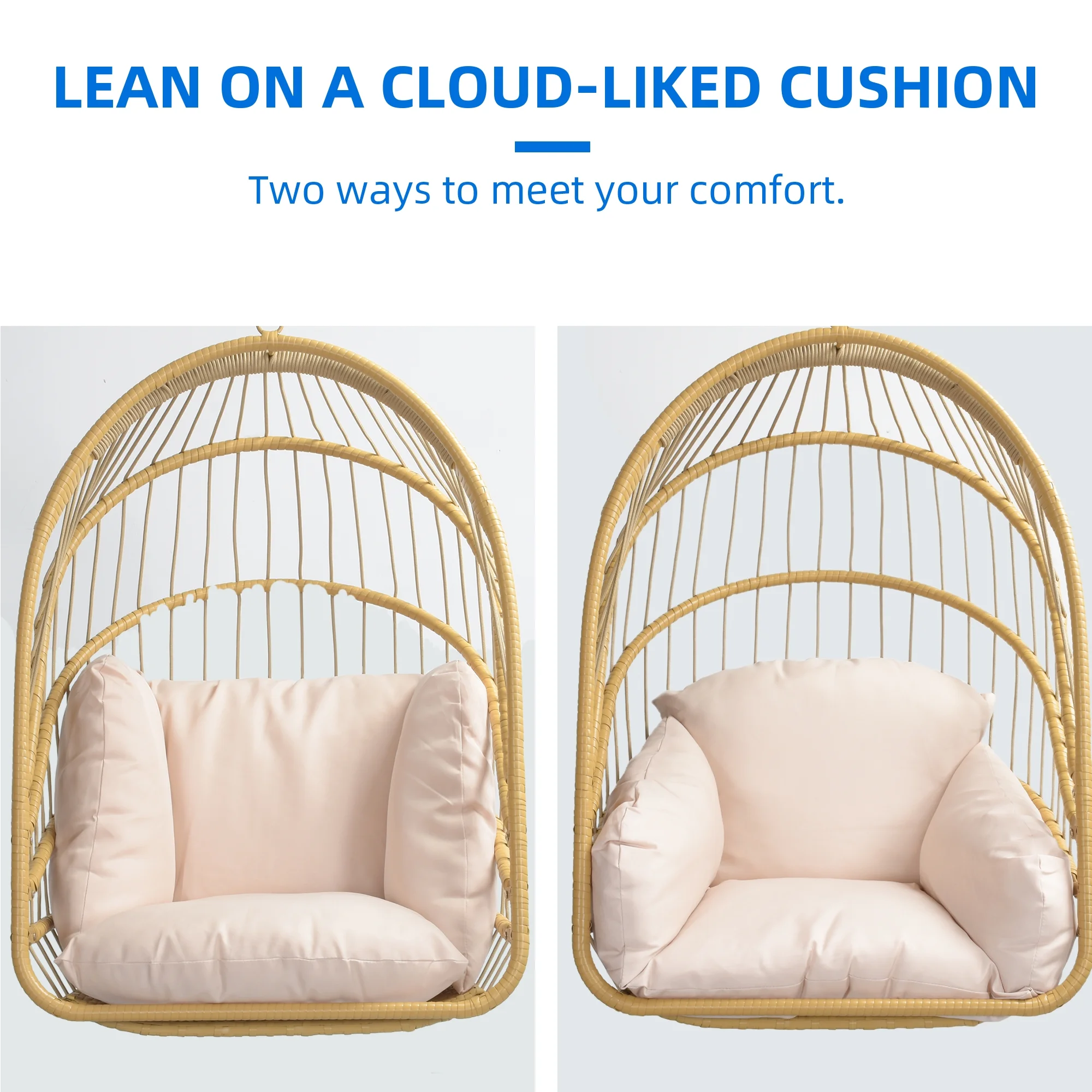 Dextrus Wicker Swing Egg Chair Hammock Hanging Chair Nest Basket with Stand, UV Resistant Removable & Washable Cushions,350LB Capacity - Beige