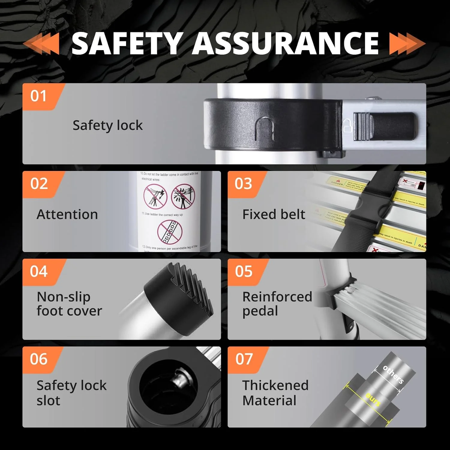 EvaStar 12.5FT Telescoping Ladder, Aluminum Lightweight Extension Ladder w/Hooks & Stabilizers, 330lbs Capacity Collapsible Ladders, Extension Telescopic Ladder for Home, Outdoor, RV - Orange & Black