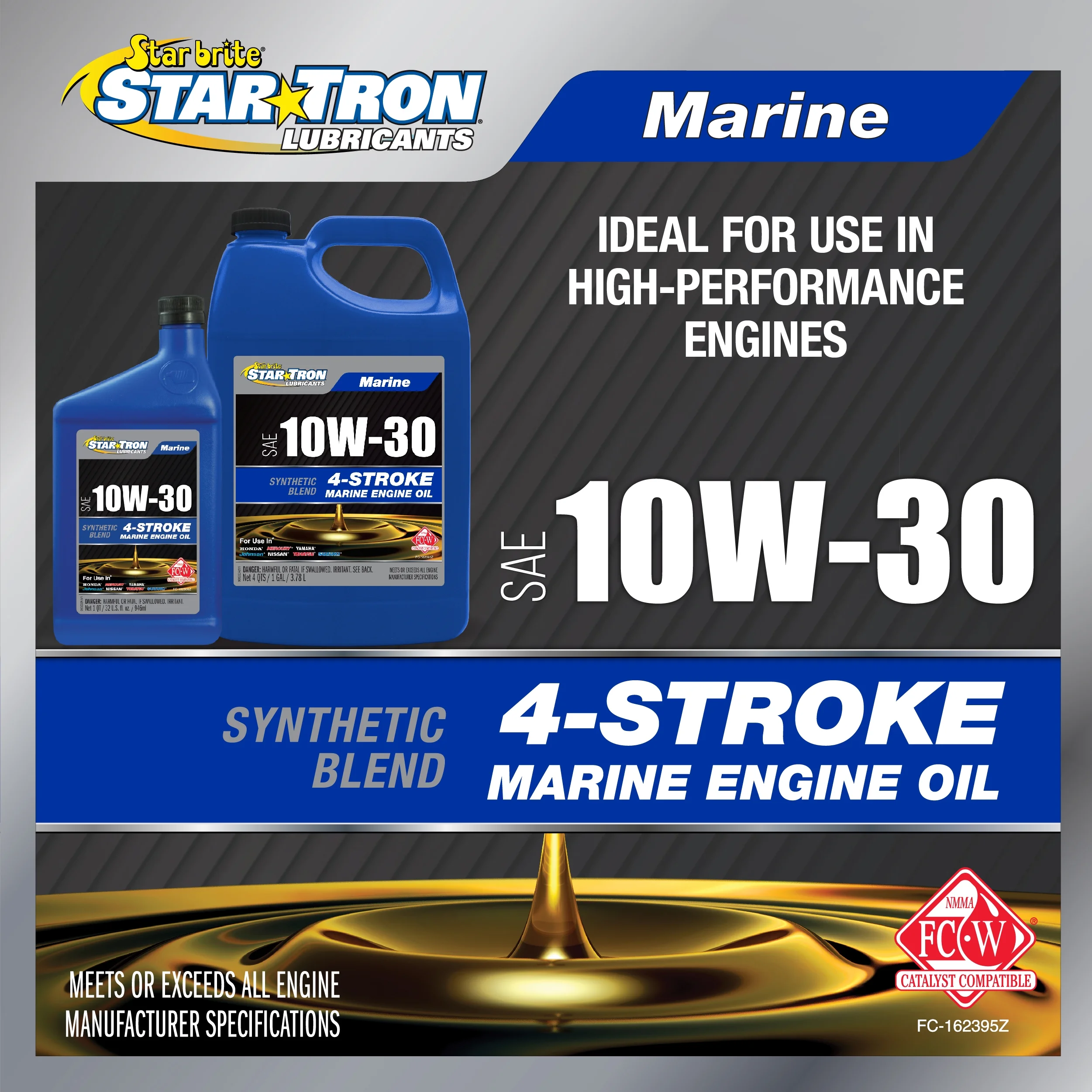 Star Tron Synthetic-Blend Marine Oil for 4-Stroke Engines 10W30, High Performance - 32 oz & Gallon Sizes, NMMA FC-W Certified- 32 OZ (903232)