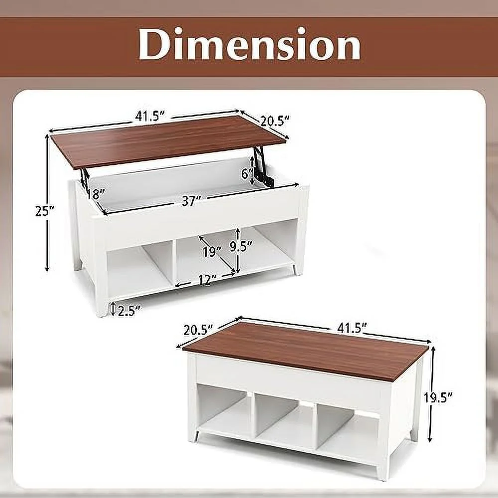 TJUNBOLIFE Lift Top Coffee Table Modern Wood Cocktail Table with Hidden Compartment and Lower  Shelves  Wooden Laptop Table Lift Tabletop Home  (White)