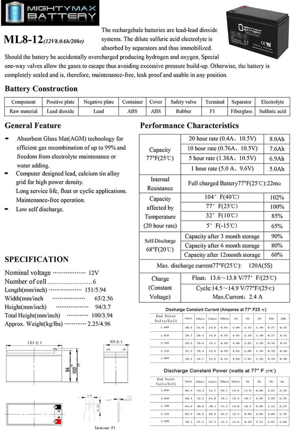 12V 8Ah SLA Battery for Mongoose M200 Electric Scooter